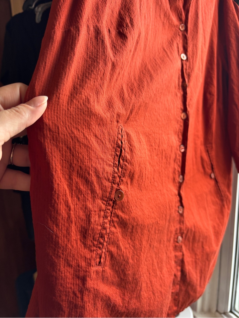 EUC Vintage Eileen Fisher Burnt Orange Red Cotton Button-Down Shirt | Women’s 1X - Picture 8 of 16